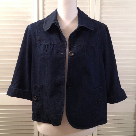 Mad Design Jackets & Blazers - Mad Design L Dark Blue Denim Cropped Jacket